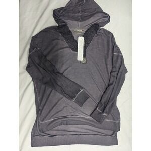 Boho Hippie NWT Gray Artsy Dantelle Stretchy Hoodie With Lace Detail